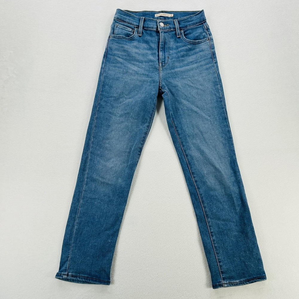 Levi's 724 High Rise Straight Crop Jeans Womens 26x25 Blue Denim Medium Wash